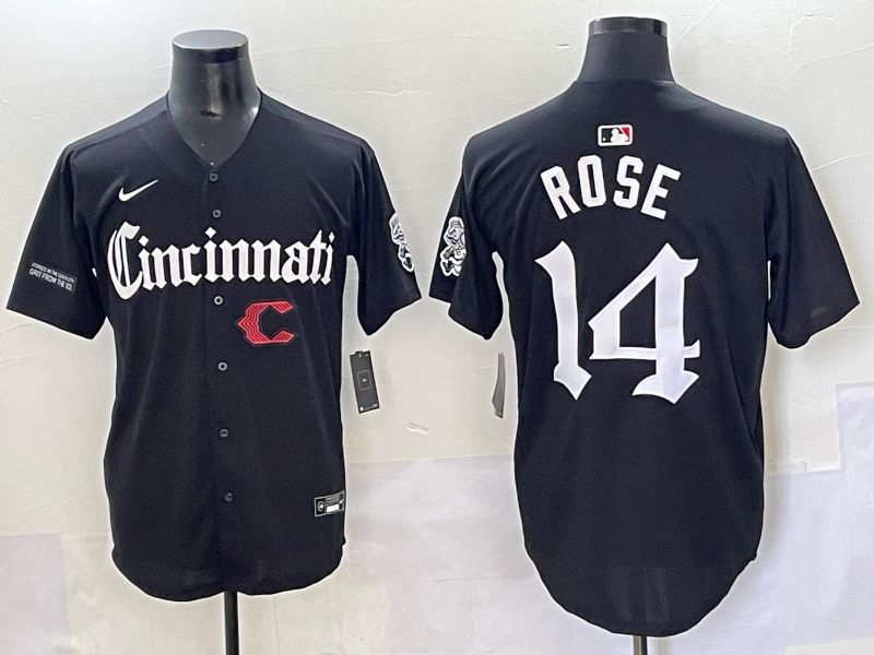 Men 2025 Cincinnati Reds #14 Rose Black Five generations Joint Name Nike MLB Jersey style 16